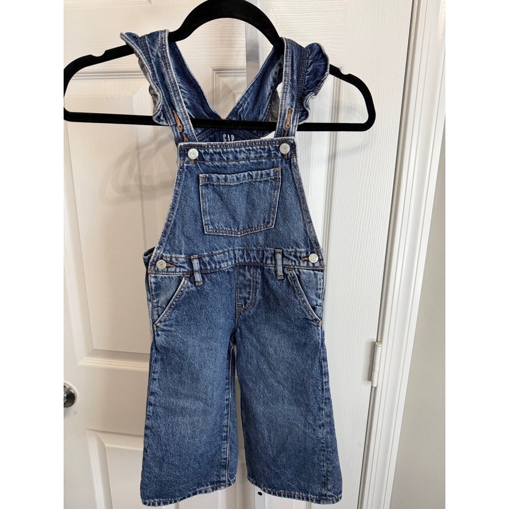 Gap Denim Girls Blue‎ Jean Overalls Size 4 Wide Leg Adjustable Ruffled Straps